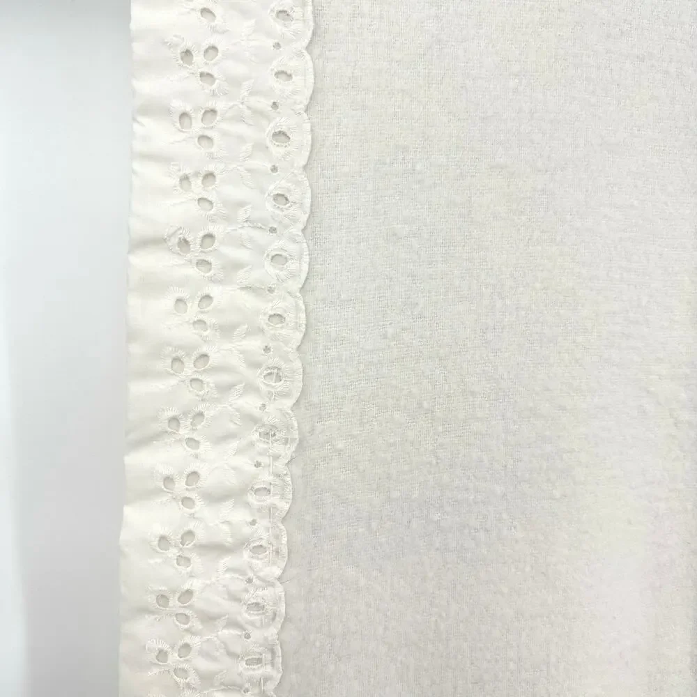 Vintage White Twin Size Eyelet & Satin Trim Acrylic Blanket 64